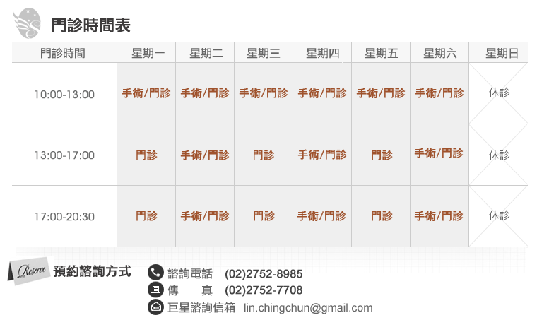 巨星整形外科診所 院長 林敬鈞醫師 門診時間